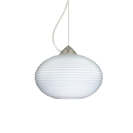 Besa Lighting Pape 10 Cord Pendant, Opal Ribbed, Satin Nickel Finish, 1x9W LED 1KX-491207-LED-SN